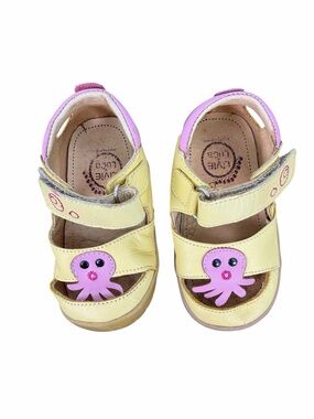 Livie & Luca Yellow and Pink Octopus Leather Kids Sandals